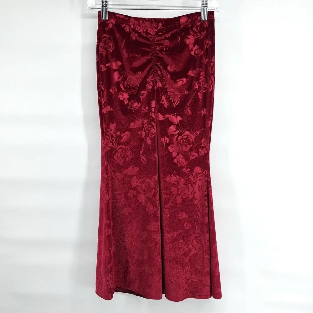 Red Velvet Burnout Floral Convertible Maxi Skirt Tube Dress Small Whimsigoth Y2K